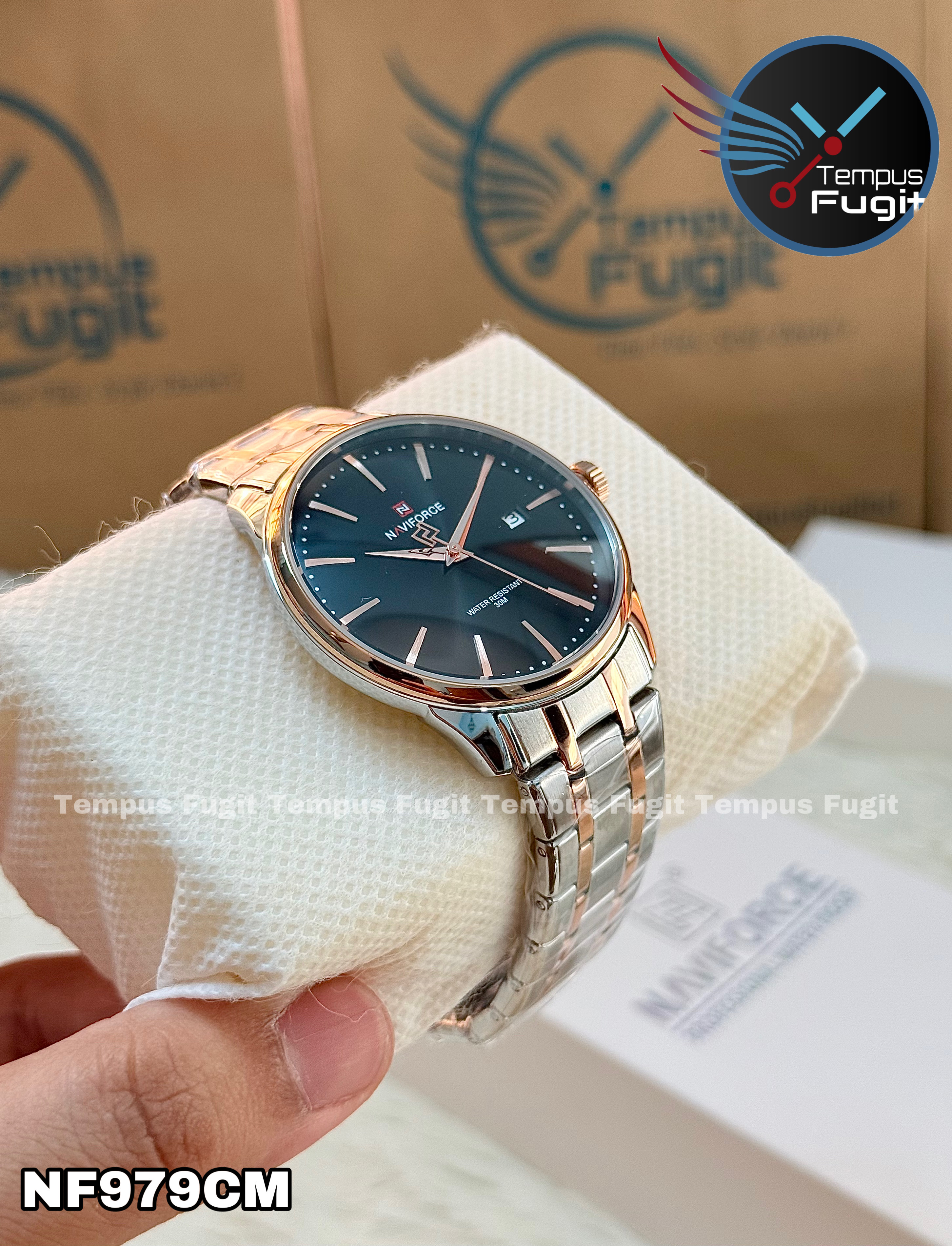 Naviforce 9230 Gents Chain Watch- Black Dial- Rose Golden Bezel- Silver+Rose Golden Chain- TF Code NF979CM_img_6