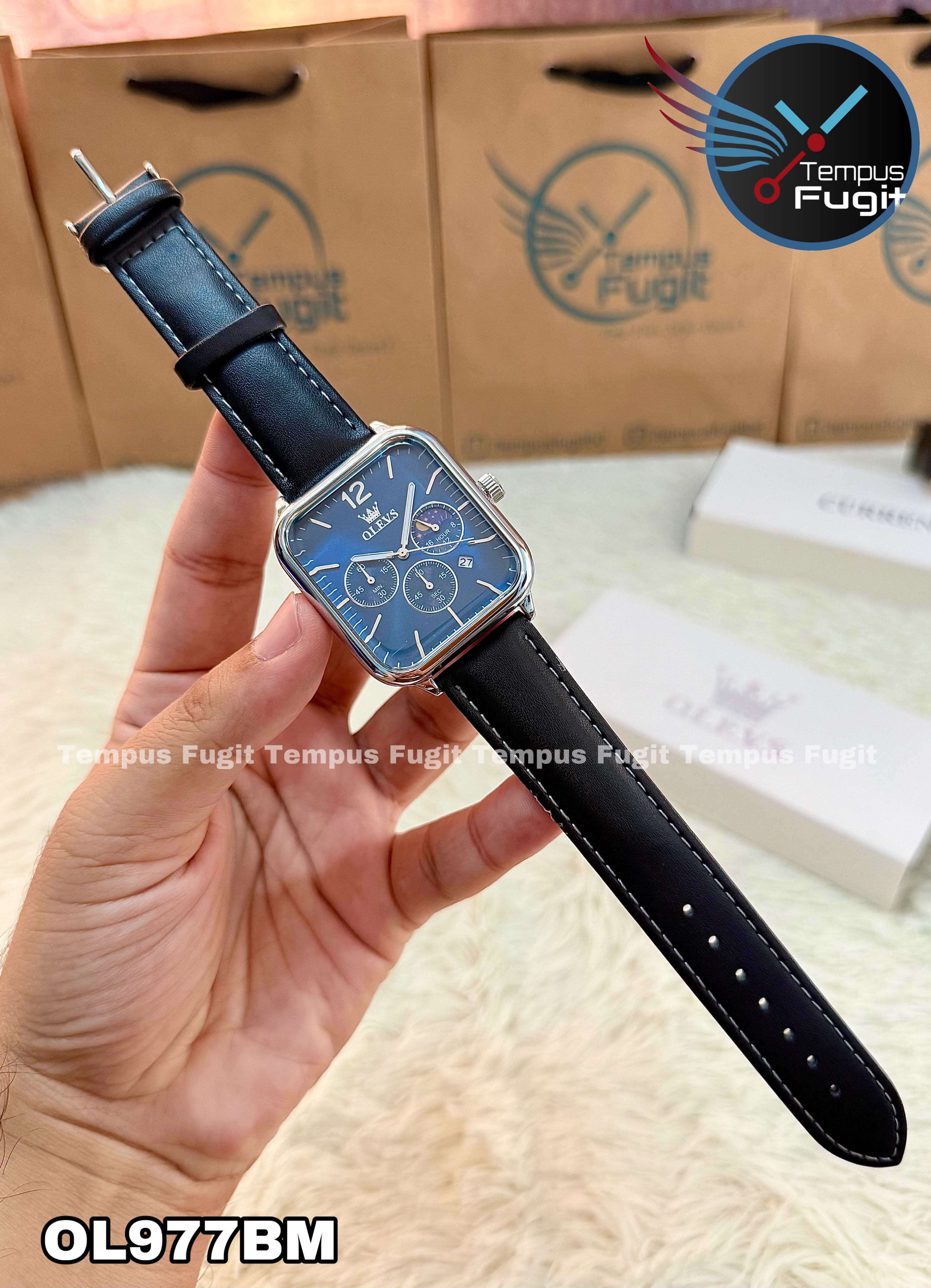 OLEVS 9914 Gents belt Watch- Blue Dial- Silver Bezel- Black Belt- TF Code OL977BM_img_11