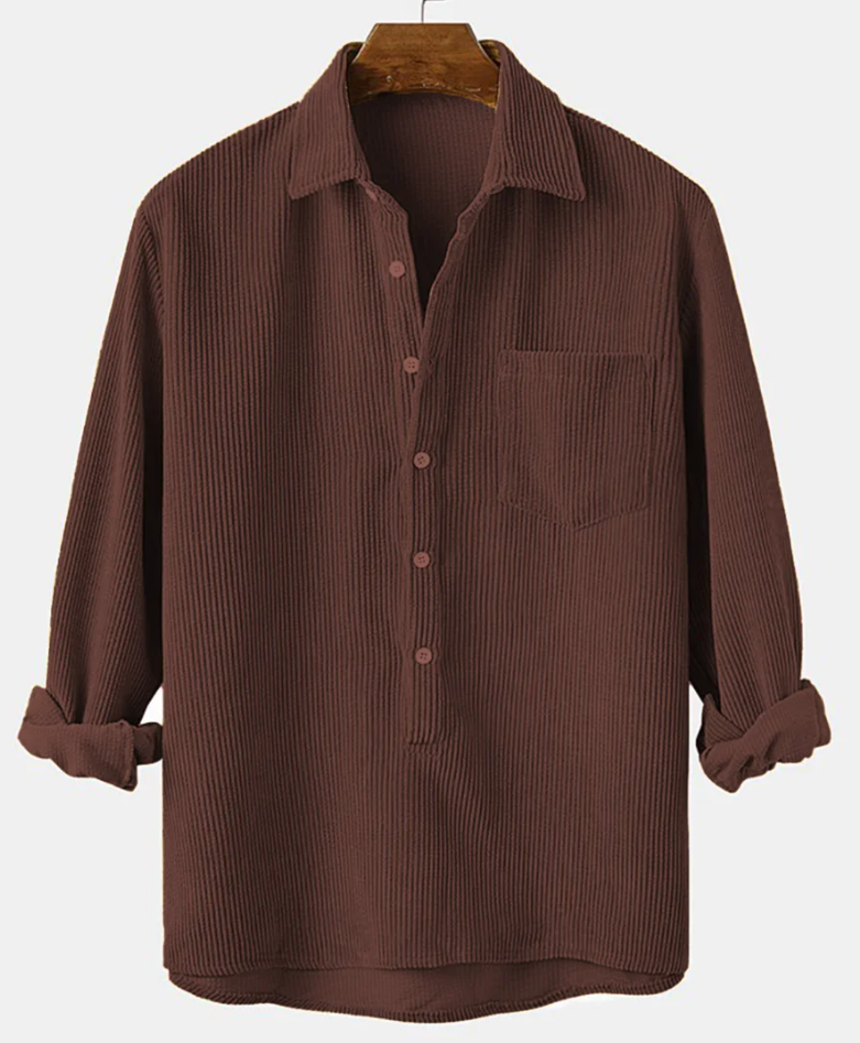 Cord Chocolate Half Button Shirt