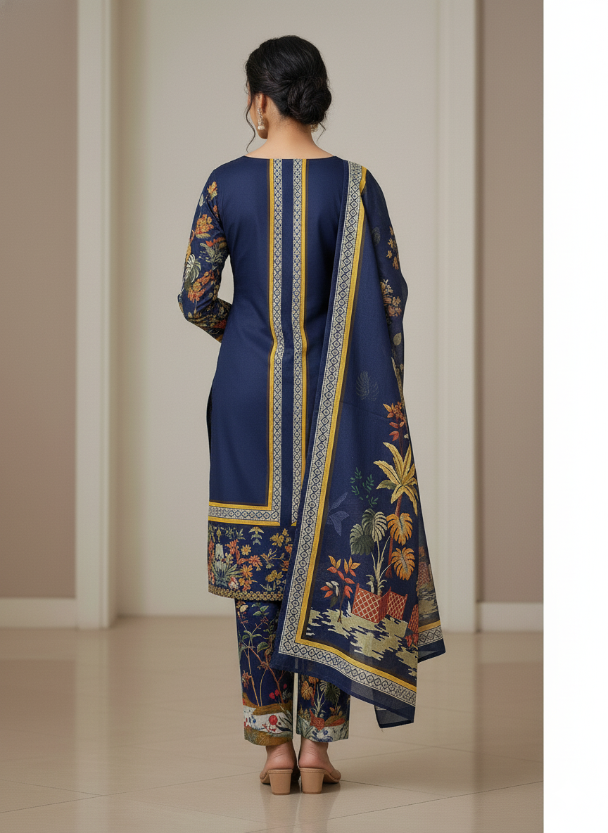 পাকিস্তানি ইন্সপারেড প্রিমিয়াম থ্রি পিস- স্যালোয়ার প্রিন্ট  (Unstitched)_img_1