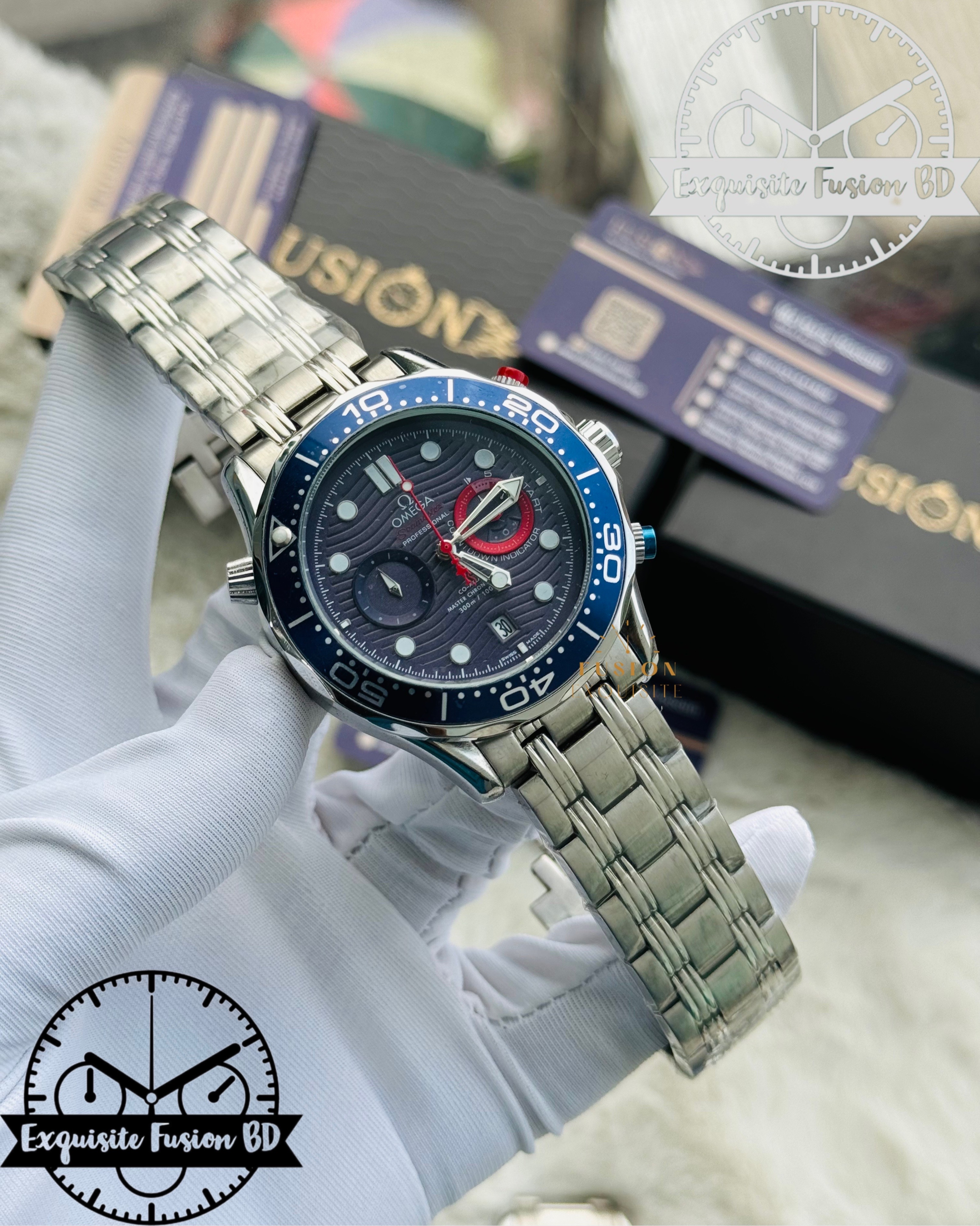 Omega Chronograph Silver BlueO Dial Quartz (AA Grade)_img_0