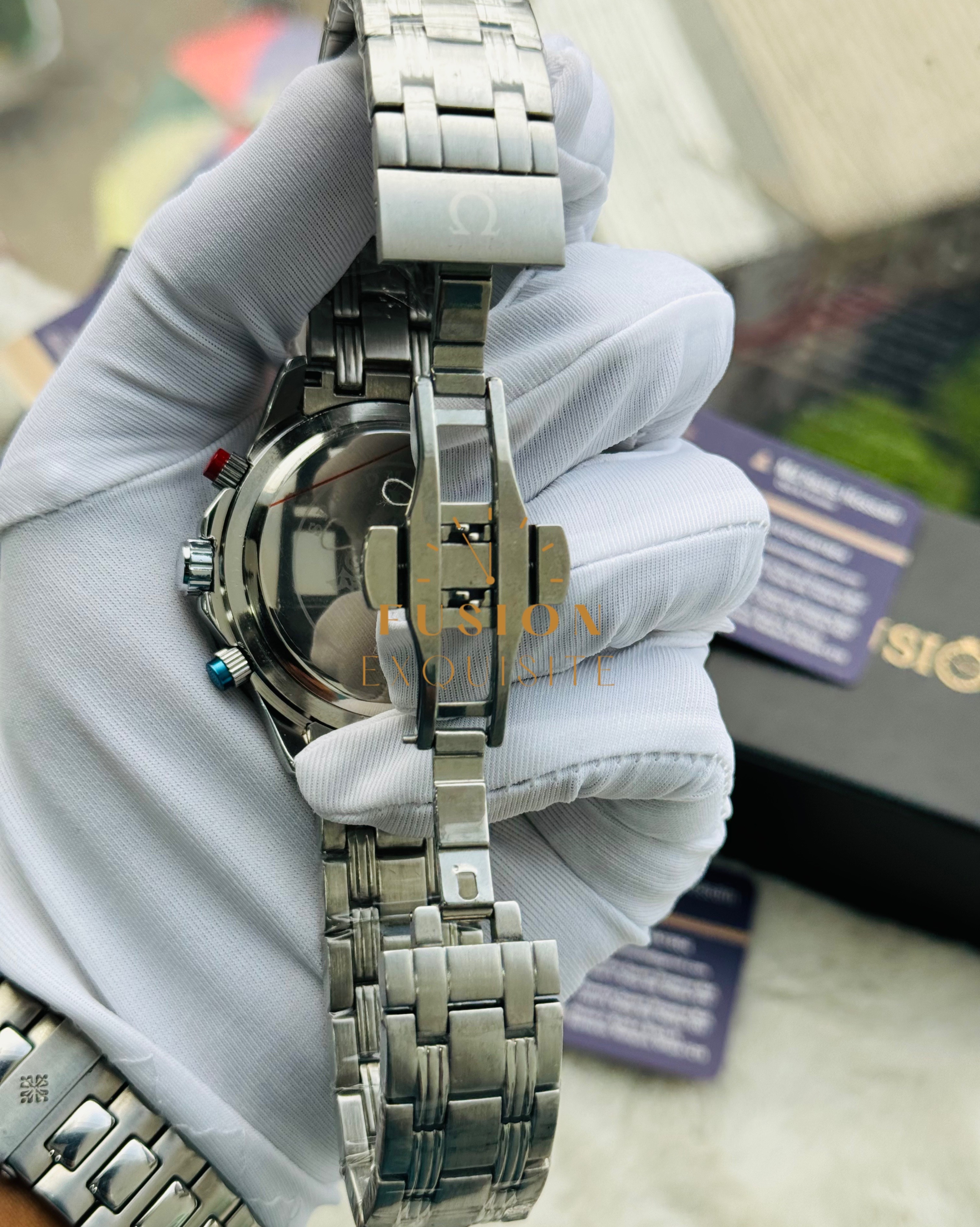 Omega Chronograph Silver BlueO Dial Quartz (AA Grade)_img_3