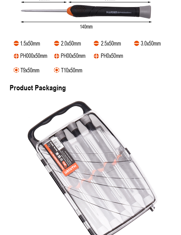 HARDEN 9 Pcs CRV Precision Screwdriver Set (CLASSIC) for Cell Phone Laptop repair; Model: 550122_img_2