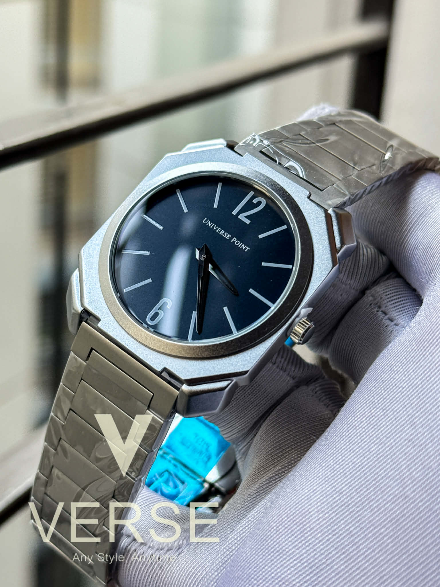 UNIVERSE POINT Ultra Slim Octagonal Stainless Steel Watch – Blue Dial | UP3949-1205B