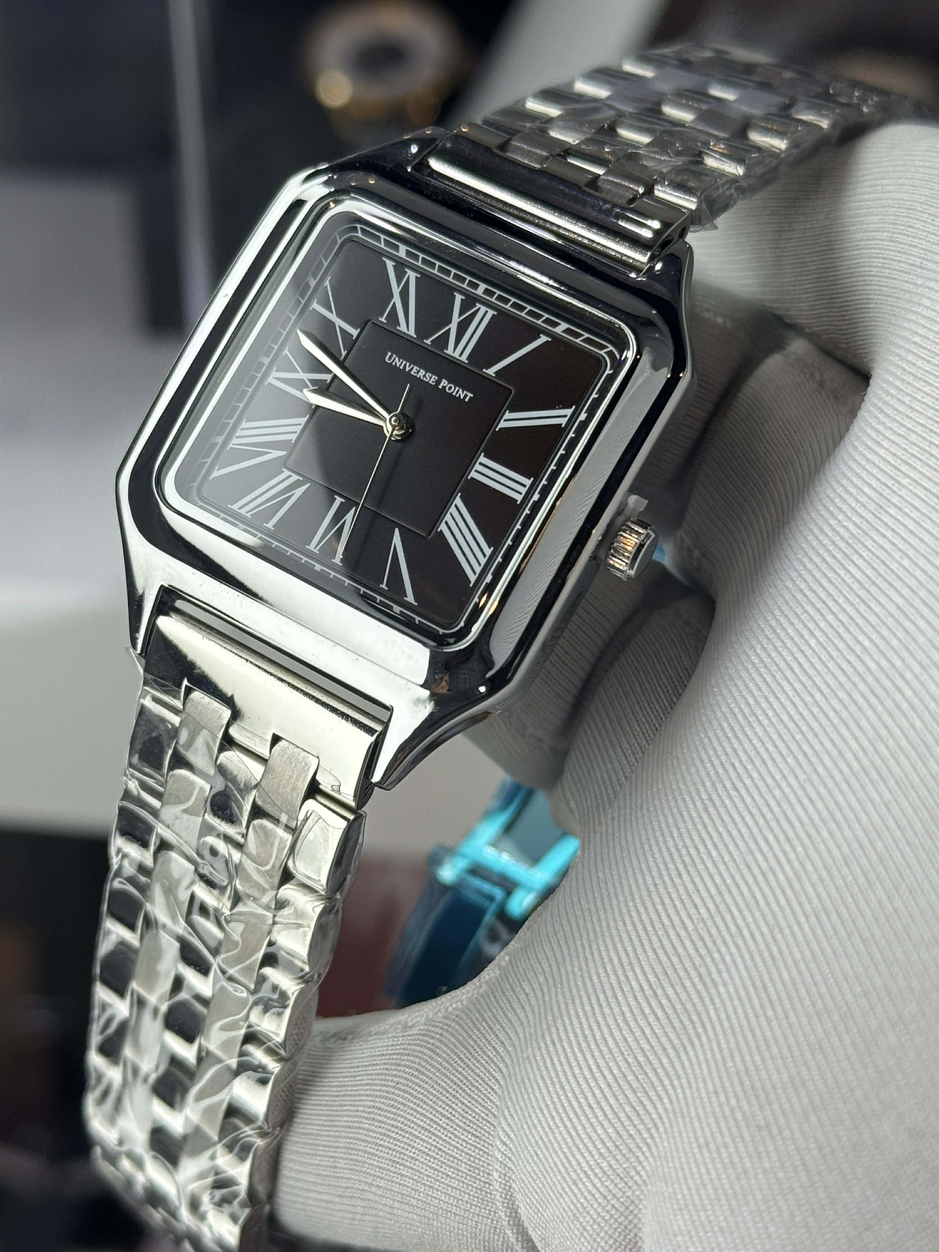 UNIVERSE POINT Santos Stainless Steel Watch – Black Roman Dial | UP3949-2344