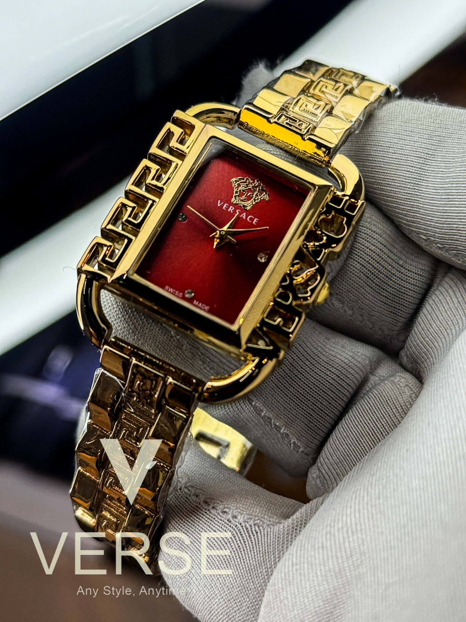 Versace Flair Greca Women’s Gold-Tone Stainless Steel Watch | Red Dial