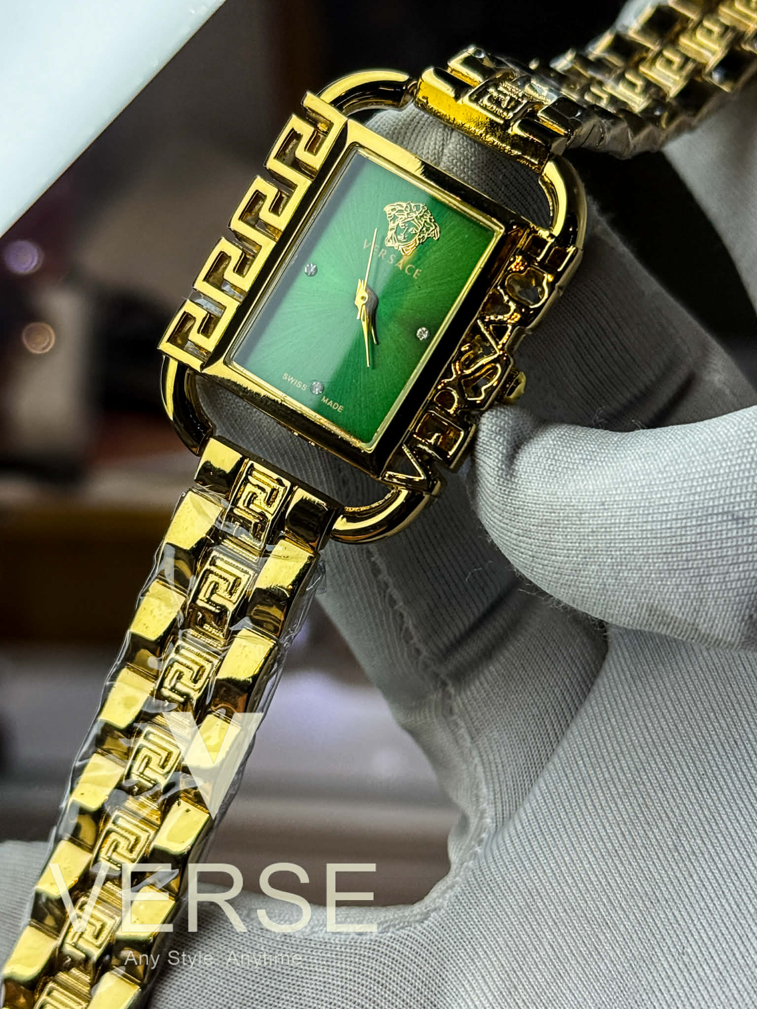 Versace Flair Greca Women’s Gold-Tone Stainless Steel Watch | Green Dial