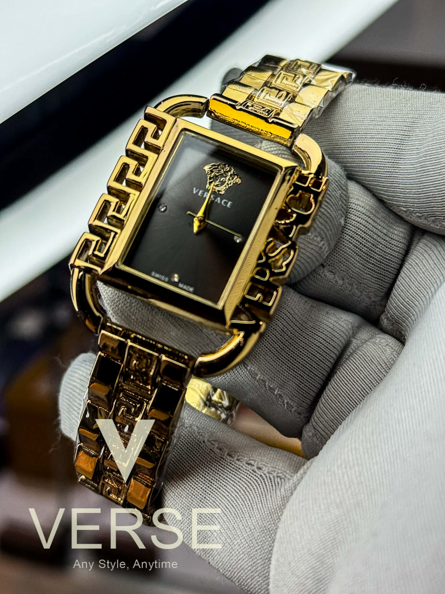 Versace Flair Greca Women’s Gold-Tone Stainless Steel Watch | Black Dial