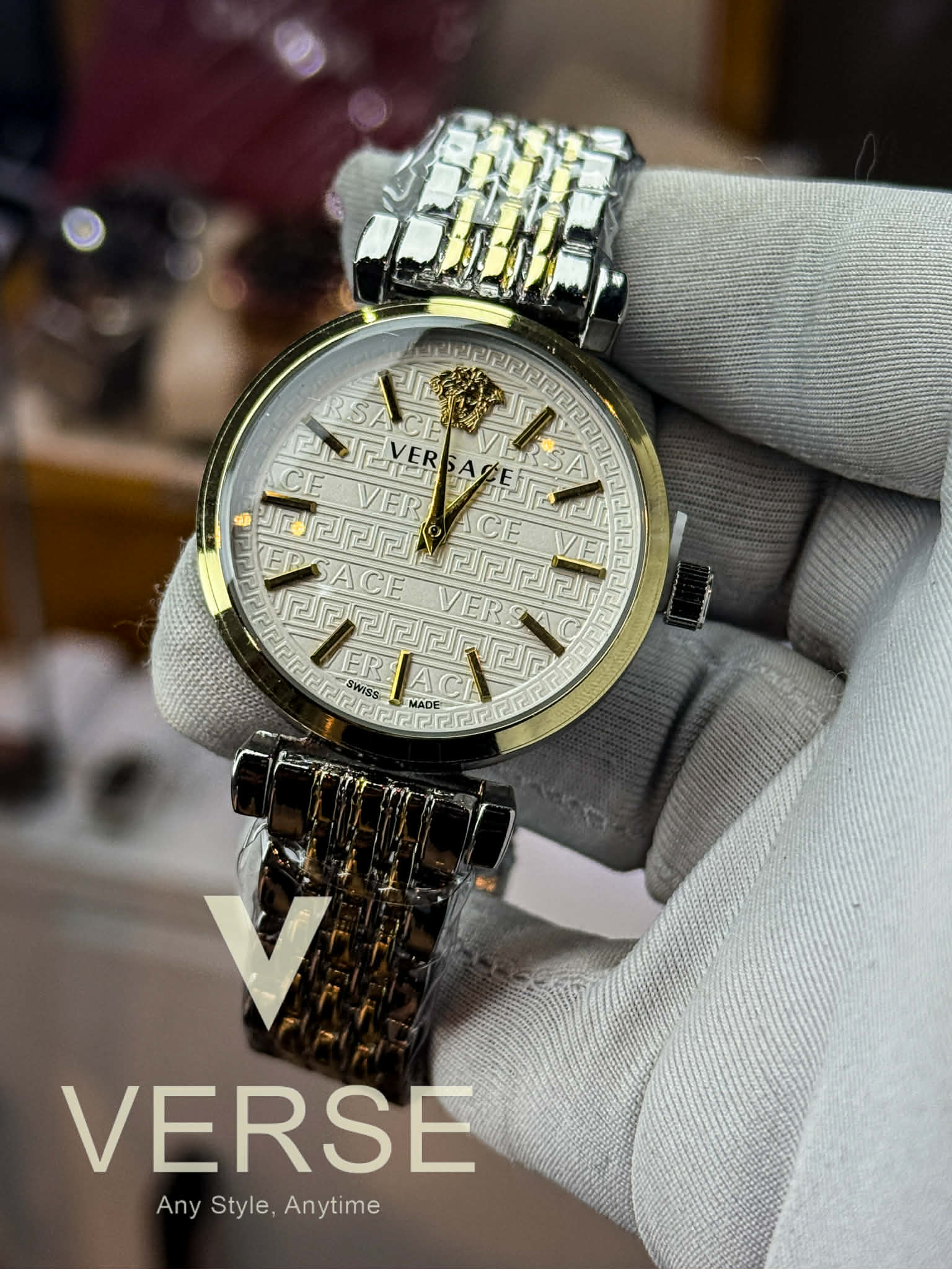 Versace V-Twist Women’s Two-Tone Stainless Steel Watch | White Dial