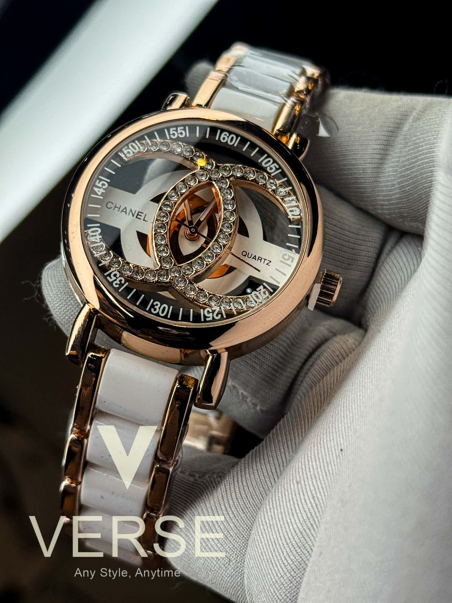 Chanel Women’s Two-Tone White-Rose Gold Chain Watch | White Dial