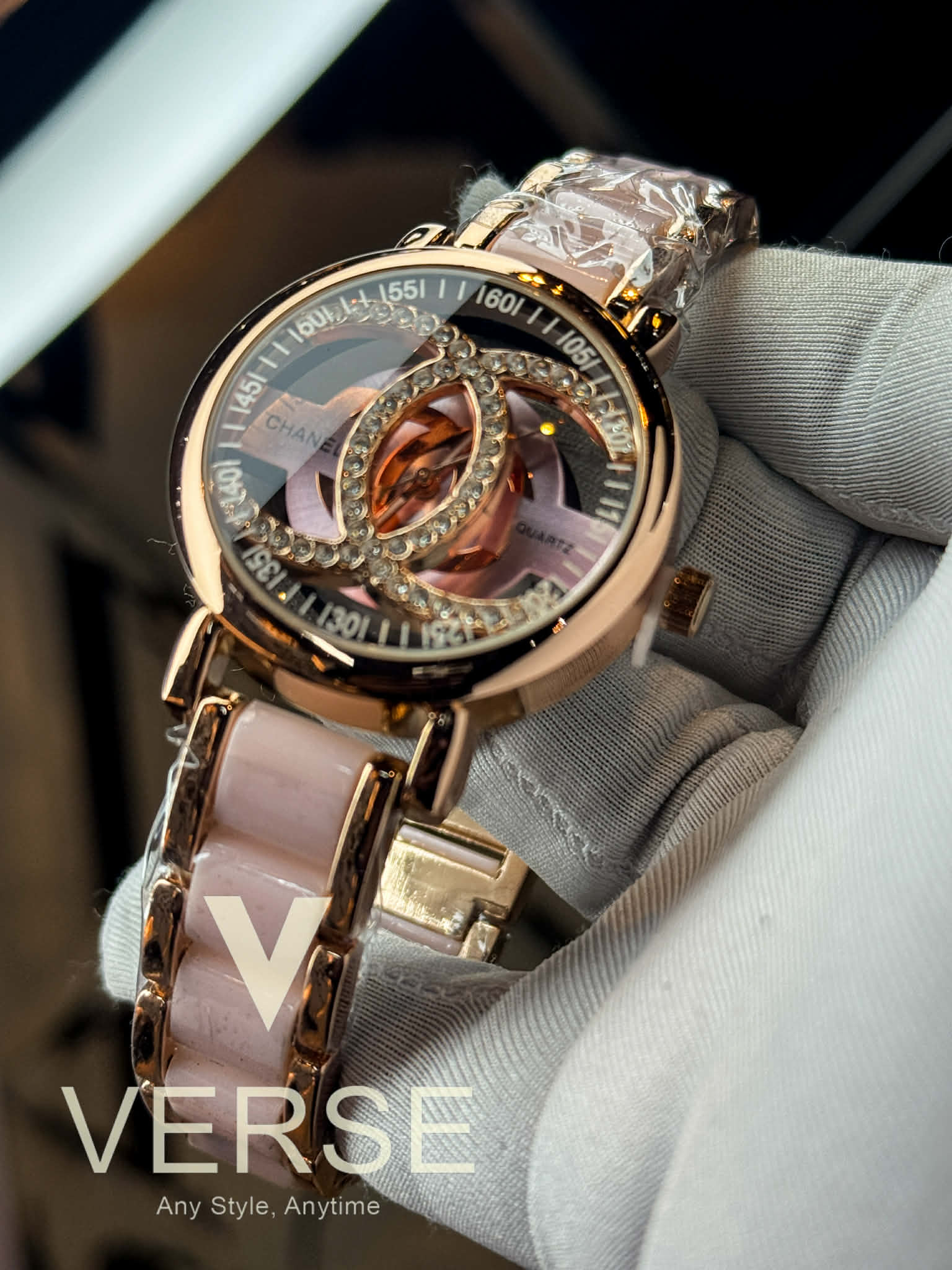 Chanel Women’s Two-Tone Pink-Rose Gold Chain Watch | Pink Dial