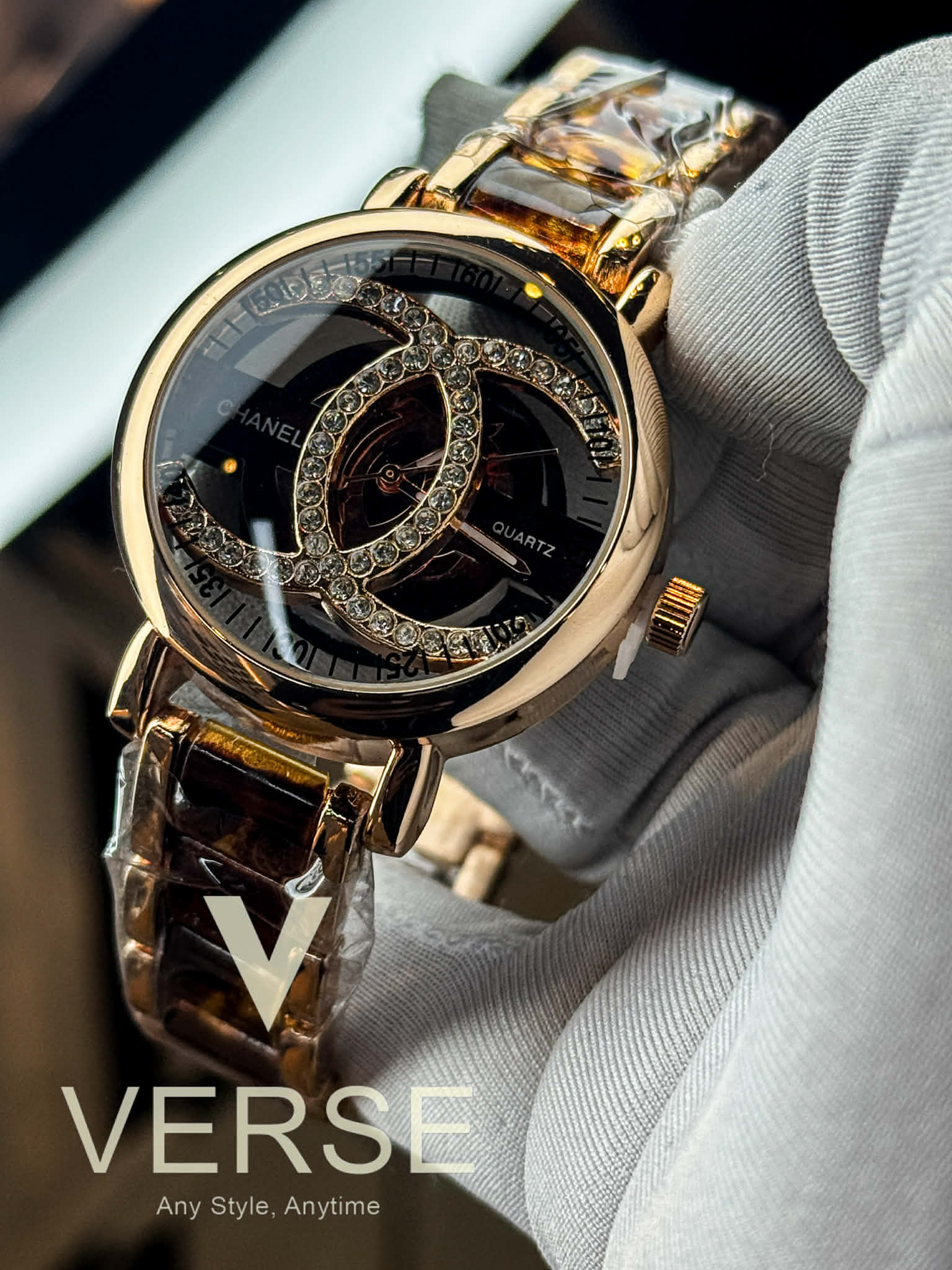 Chanel Women’s Two-Tone Brown-Rose Gold Chain Watch | Brown Dial