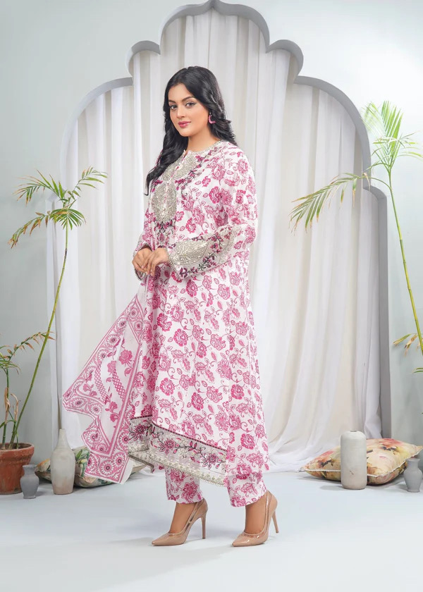 White Ivory Petals Print 3PC Suit - Image 3