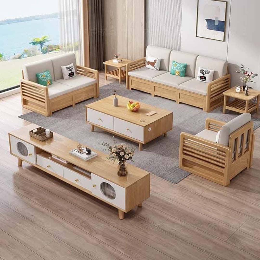 Modern Wooden Sofa Set with Cushion | Premium Solid Wood Furniture BD | WCF-Code-SF-509_img_0