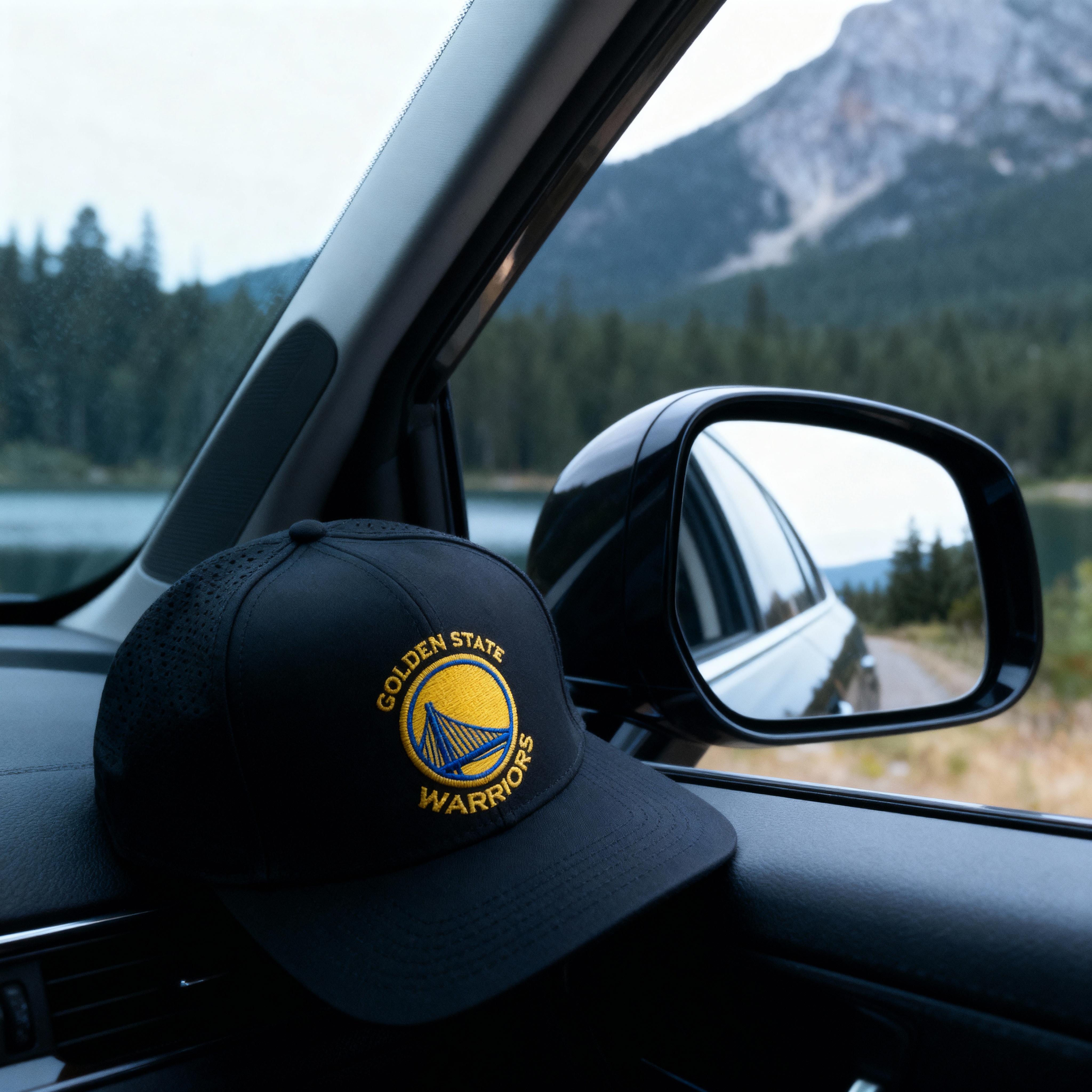 Golden Stars Warriors Cap – Premium Flat Cap in Galaxy Black & Cosmic Blue BrandzX