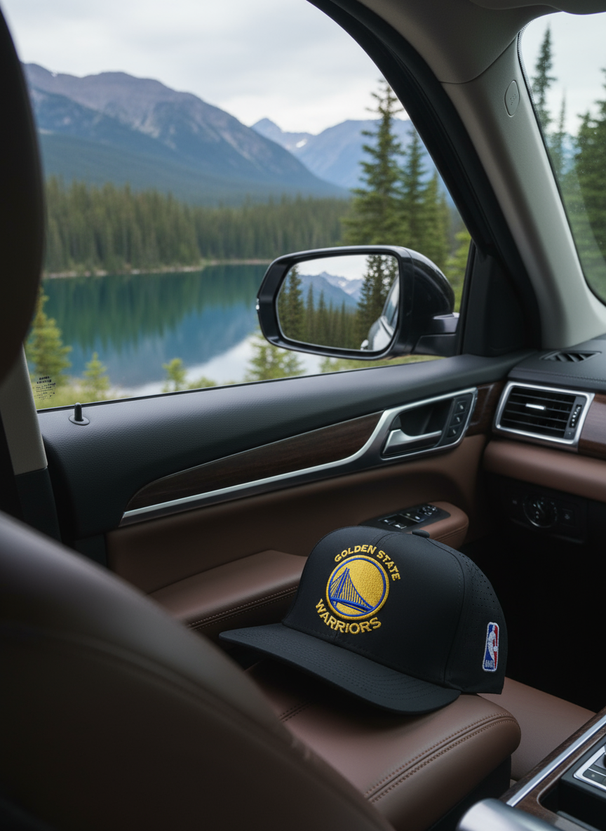 Golden Stars Warriors Cap – Premium Flat Cap in Galaxy Black & Cosmic Blue BrandzX_img_3