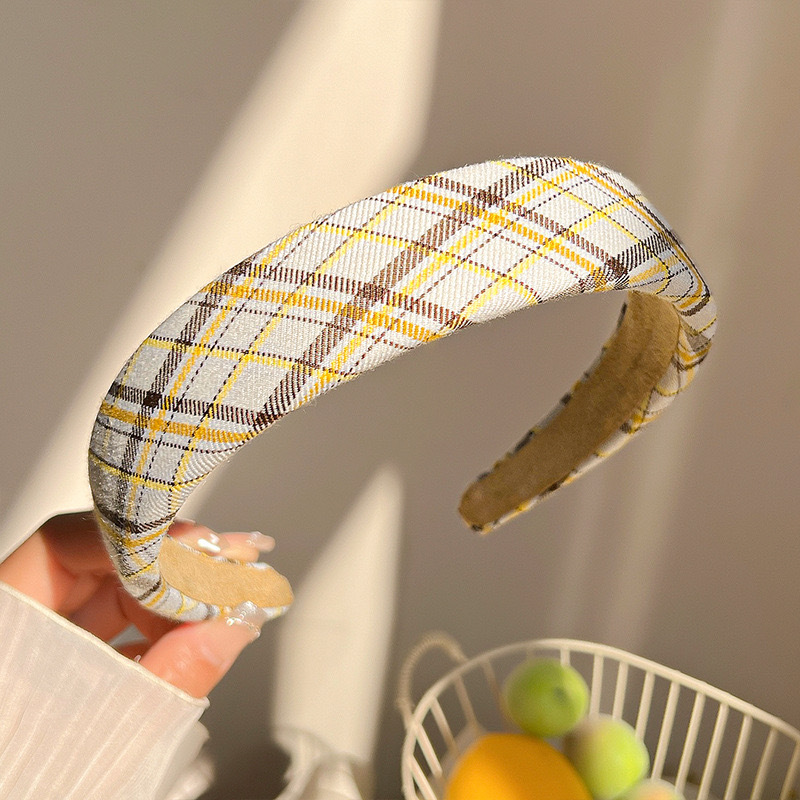 SHEIN Hair Band Style Imported Simple Goose Yellow Plaid Headband for Women with High Cranial Pressure Hand Made Best Quality_img_1