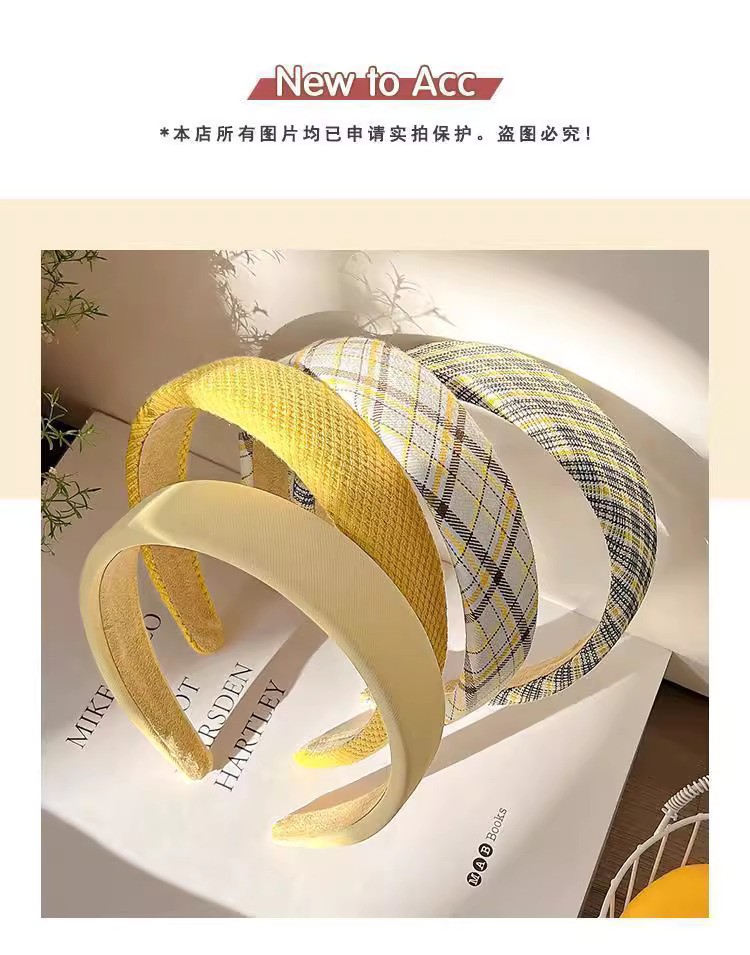 SHEIN Hair Band Style Imported Simple Goose Yellow Plaid Headband for Women with High Cranial Pressure Hand Made Best Quality_img_3