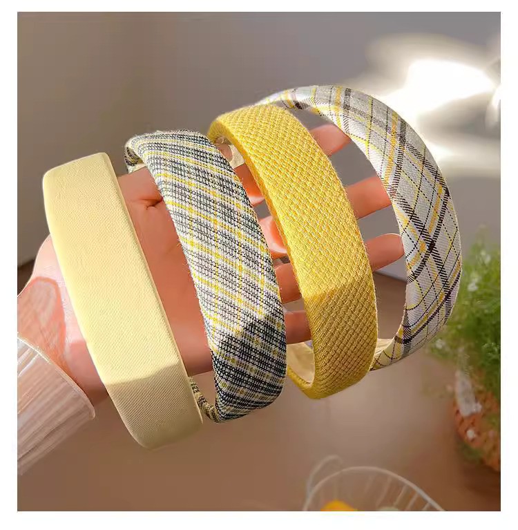 SHEIN Hair Band Style Imported Simple Goose Yellow Plaid Headband for Women with High Cranial Pressure Hand Made Best Quality_img_4