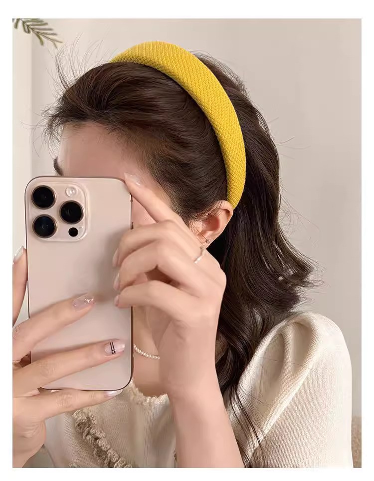 SHEIN Hair Band Style Imported Simple Goose Yellow Plaid Headband for Women with High Cranial Pressure Hand Made Best Quality_img_5