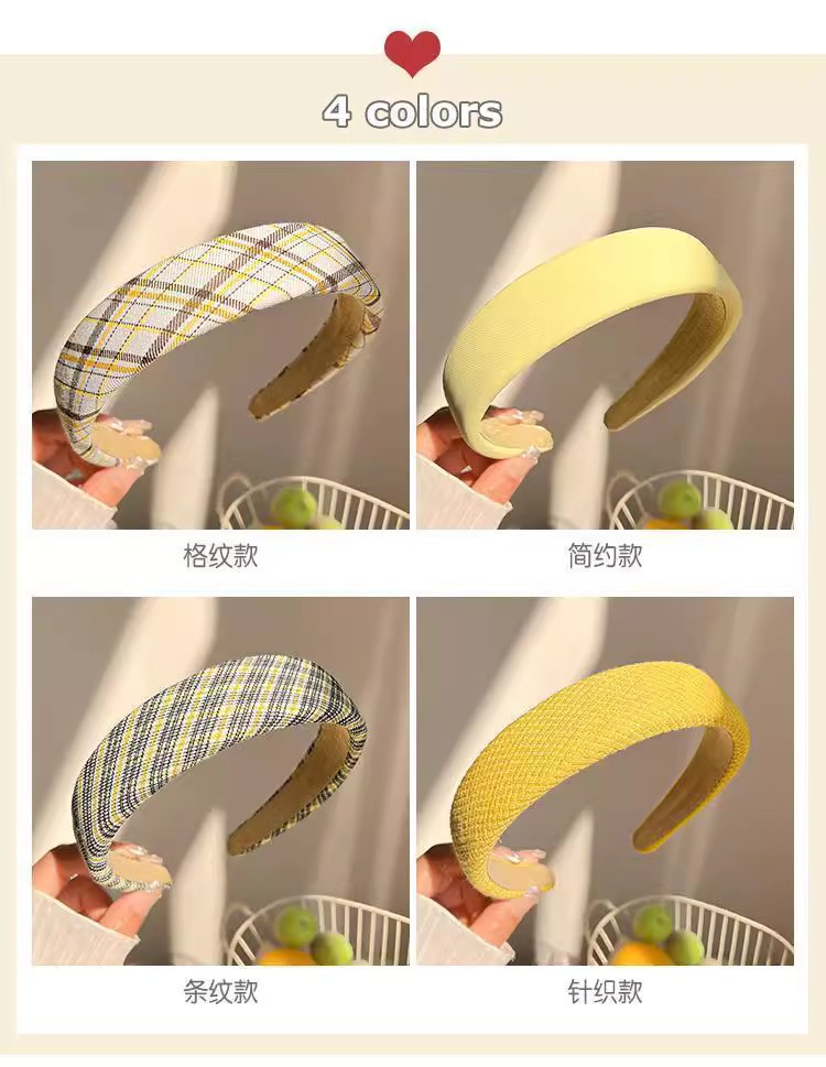 SHEIN Hair Band Style Imported Simple Goose Yellow Plaid Headband for Women with High Cranial Pressure Hand Made Best Quality_img_6