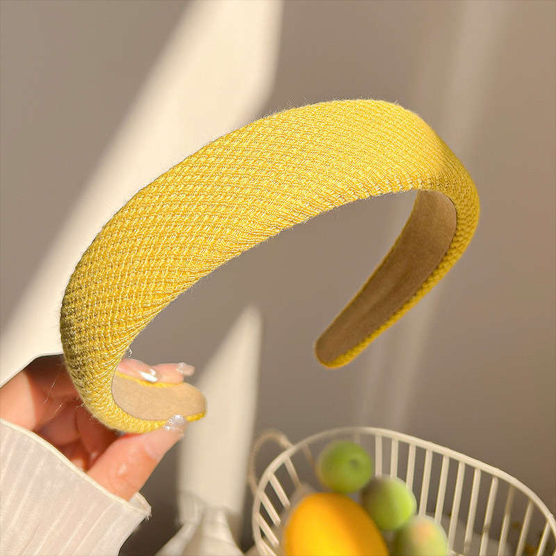 SHEIN Hair Band Style Imported Simple Goose Yellow Plaid Headband for Women with High Cranial Pressure Hand Made Best Quality_img_7