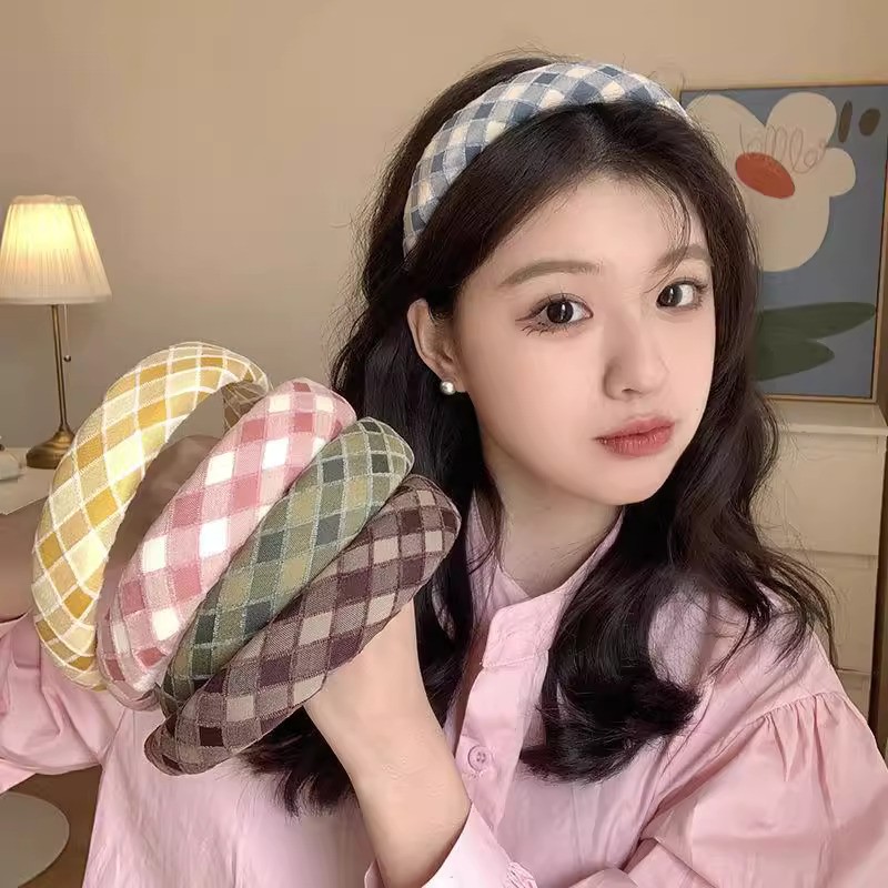 SHEIN Style Hair Band Imported Sponge Plaid Versatile Headband Retro Style Hand Made Best Quality_img_0