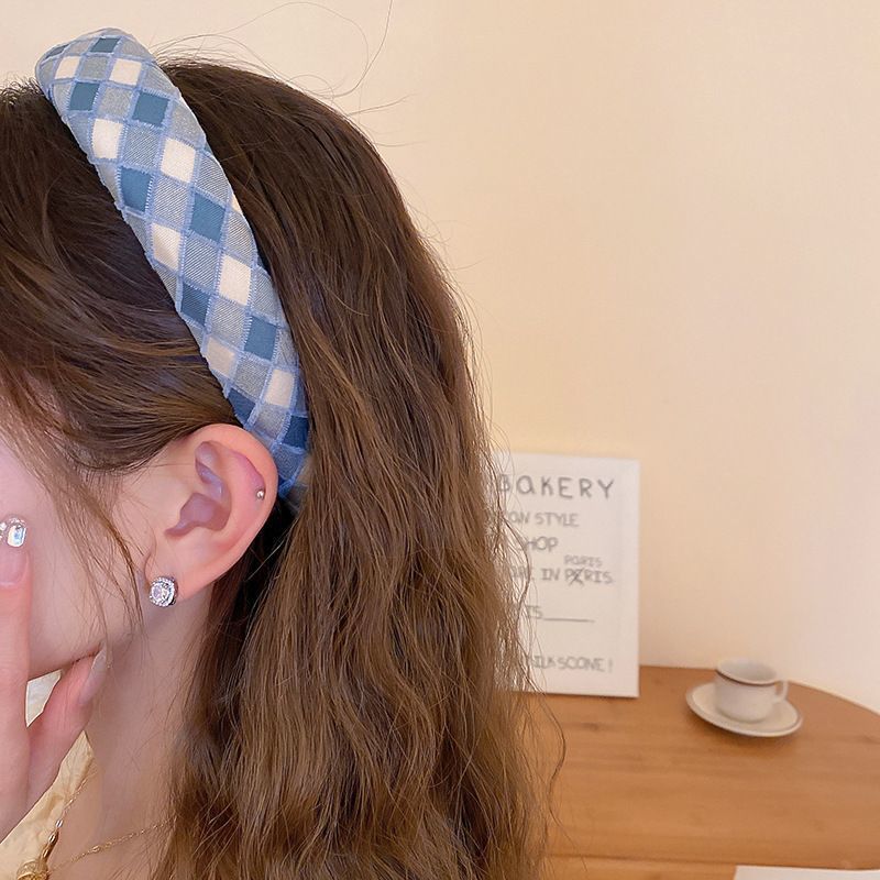SHEIN Style Hair Band Imported Sponge Plaid Versatile Headband Retro Style Hand Made Best Quality_img_1