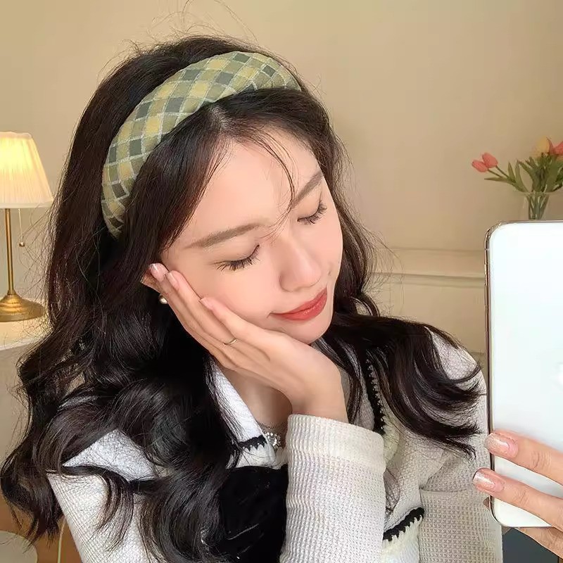 SHEIN Style Hair Band Imported Sponge Plaid Versatile Headband Retro Style Hand Made Best Quality_img_2