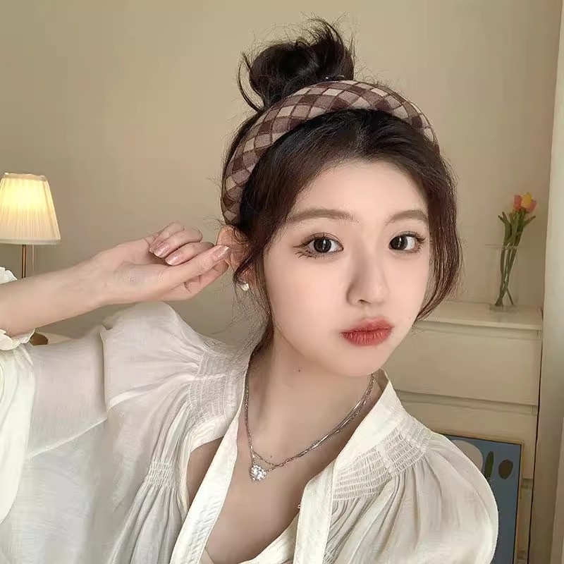 SHEIN Style Hair Band Imported Sponge Plaid Versatile Headband Retro Style Hand Made Best Quality_img_5