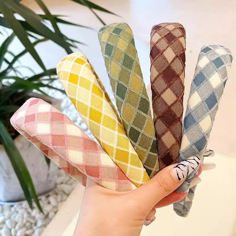 SHEIN Style Hair Band Imported Sponge Plaid Versatile Headband Retro Style Hand Made Best Quality_img_6