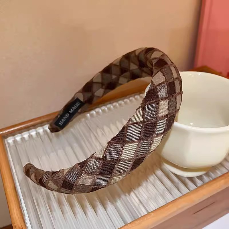 SHEIN Style Hair Band Imported Sponge Plaid Versatile Headband Retro Style Hand Made Best Quality_img_8