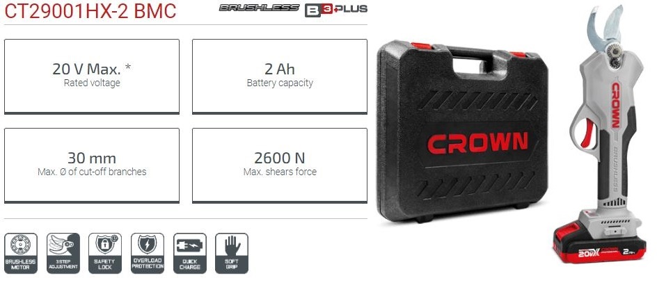 CROWN,CT29001HX,Professional Cordless shears ( 1Battery, 1Charger included), 20V, 30mm, 2600 N; CT29001HX-2S BMC_img_2