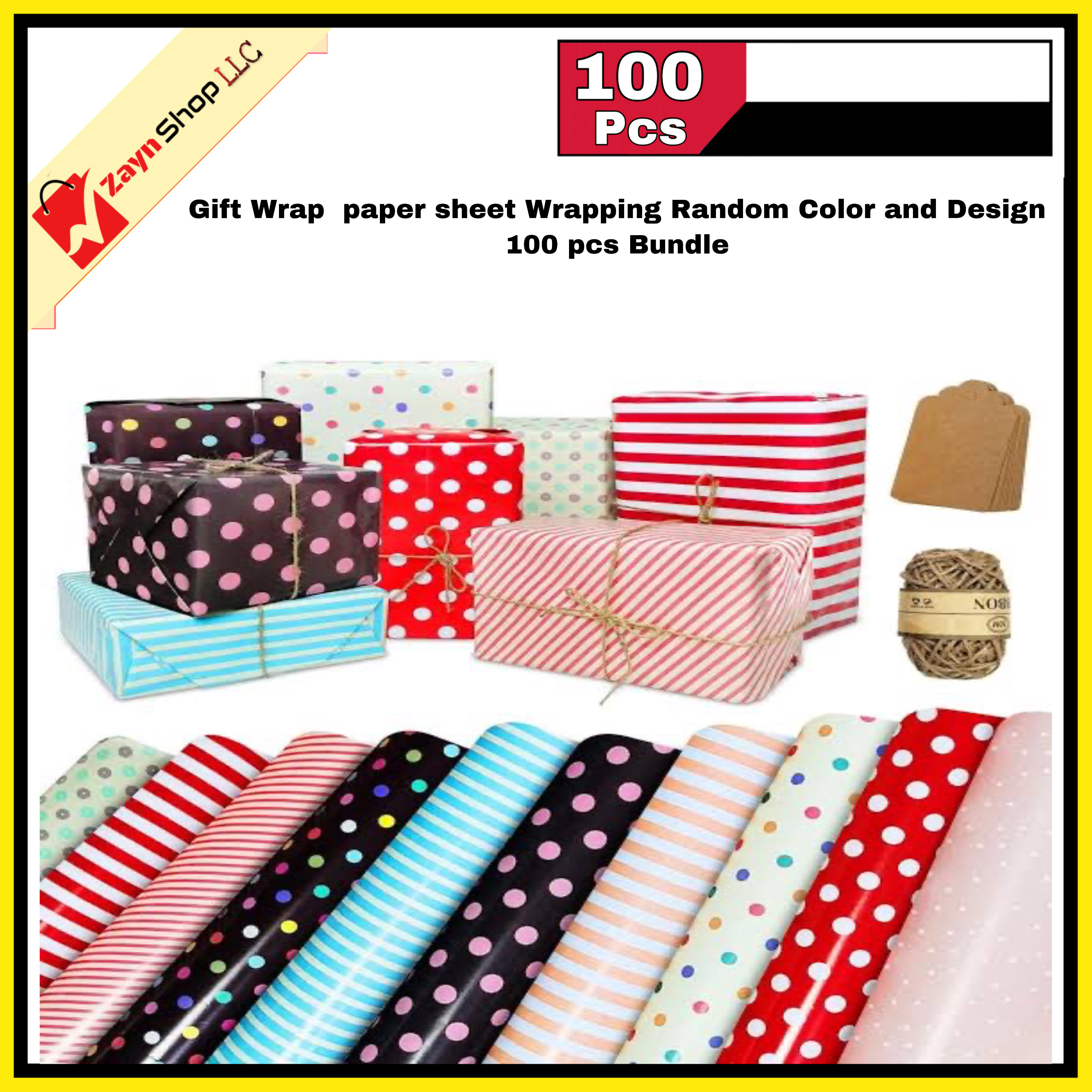 Gift Wrap paper sheet Wrapping Random color & design pack of 100 pcs Bundle_img_0