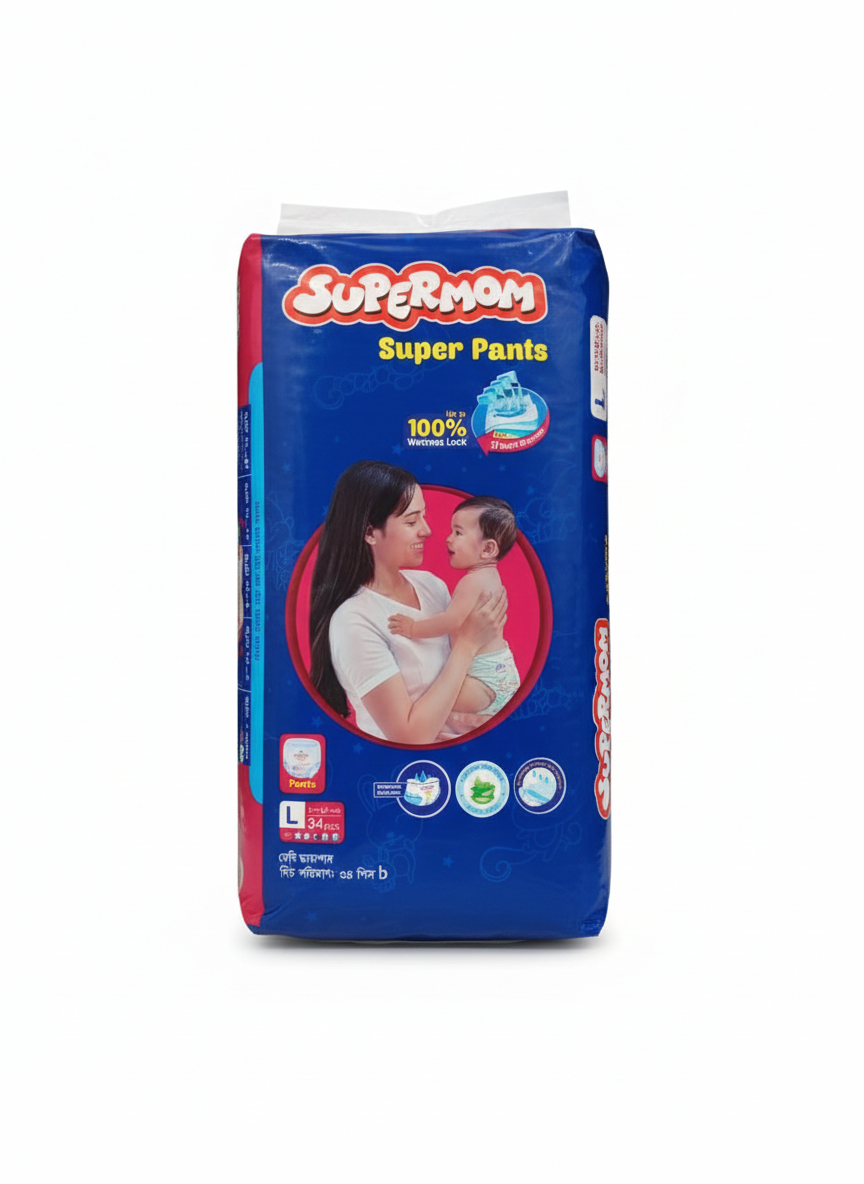 সুপারমম সুপার প্যান্টস (বেবি ডায়াপার) - লার্জ (L)