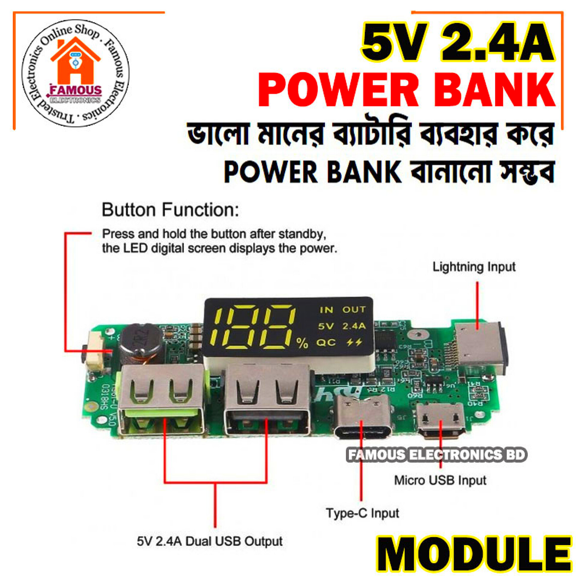 LED Dual USB 5V 2.4A Micro/Type-C USB Mobile Power Bank 18650 Charging Module Lithium Battery Charger Board Circuit Protection_img_4