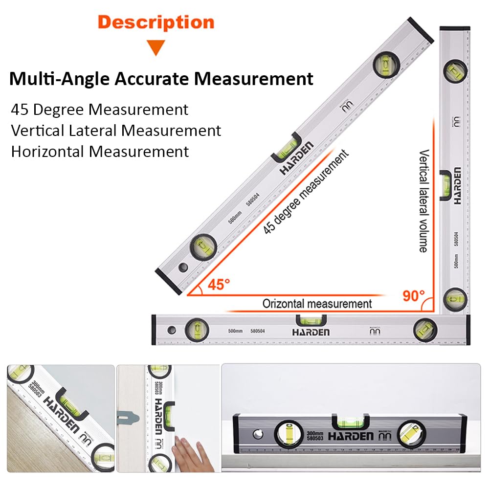 HARDEN Professional Spirit Level Alumonium Body ( 12" | 20" | 24" | 32" | 40" | 48" ), Magnetic Base, High-Visibility Vials; Model: 580503 580508_img_1