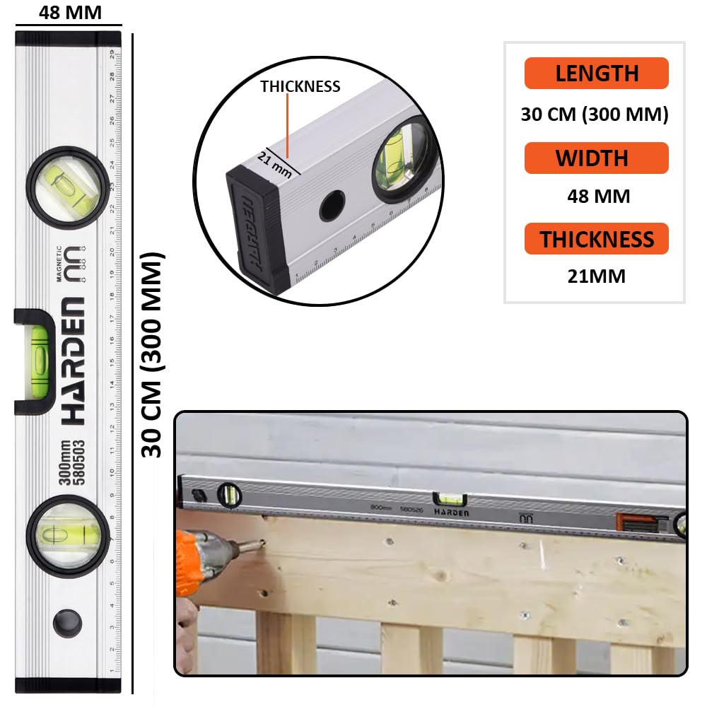 HARDEN Professional Spirit Level Alumonium Body ( 12" | 20" | 24" | 32" | 40" | 48" ), Magnetic Base, High-Visibility Vials; Model: 580503 580508_img_5