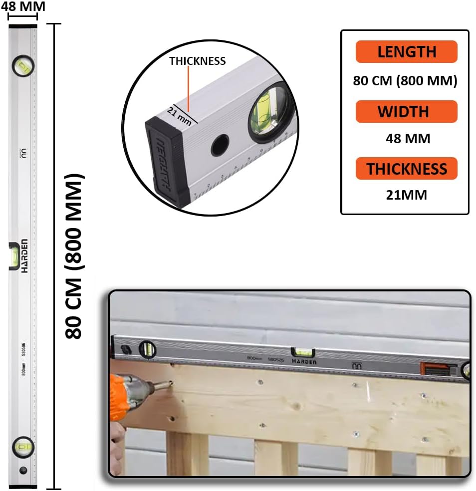 HARDEN Professional Spirit Level Alumonium Body ( 12" | 20" | 24" | 32" | 40" | 48" ), Magnetic Base, High-Visibility Vials; Model: 580503 580508_img_6