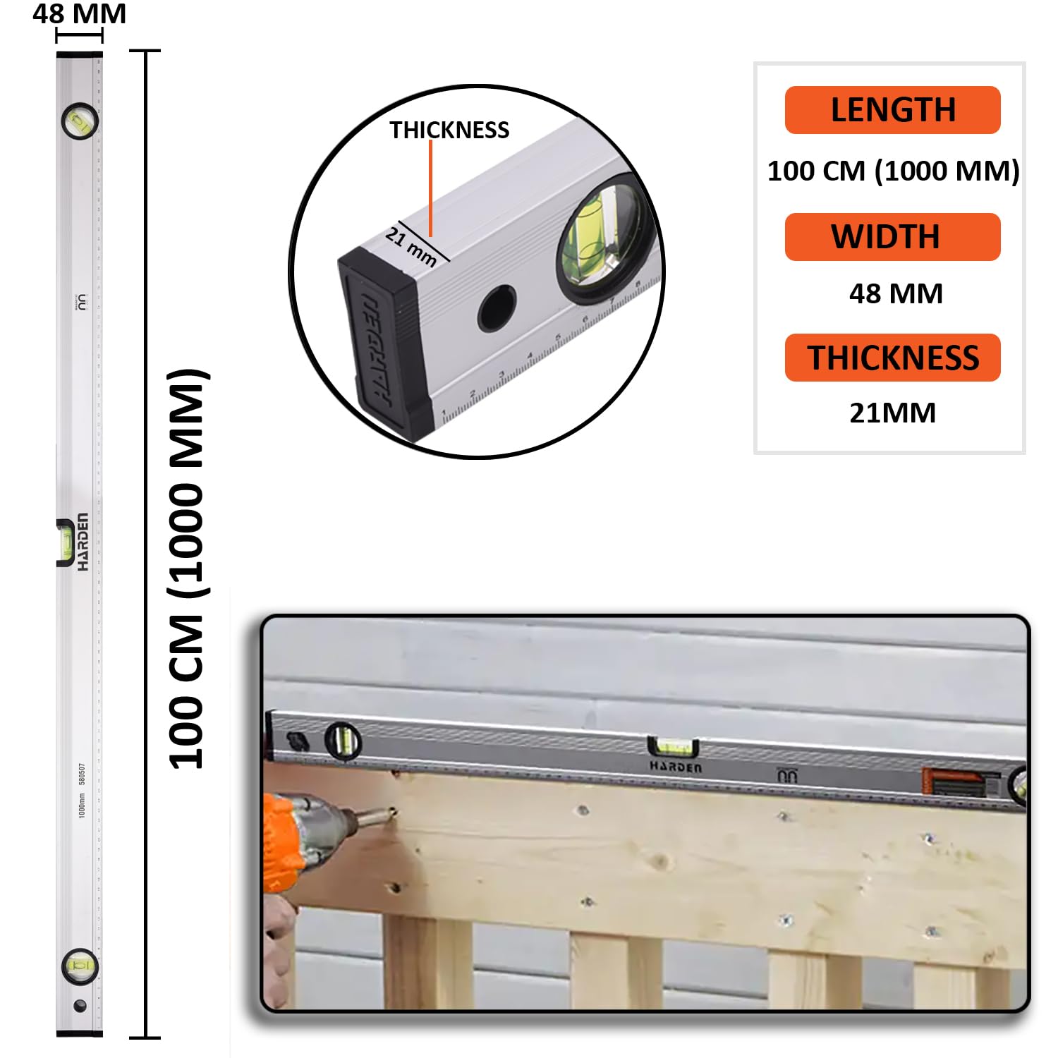 HARDEN Professional Spirit Level Alumonium Body ( 12" | 20" | 24" | 32" | 40" | 48" ), Magnetic Base, High-Visibility Vials; Model: 580503 580508_img_7