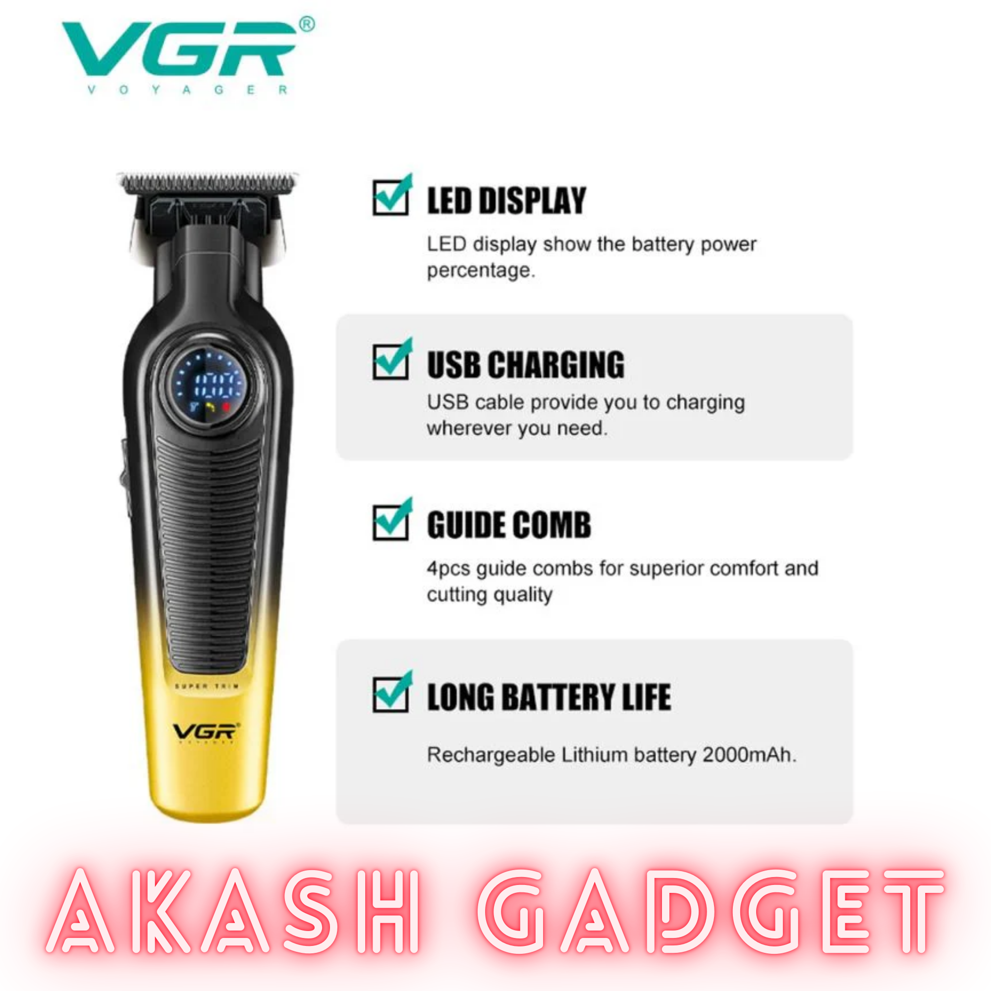 VGR V-996 Rechargeable Professional Hair Clipper and Trimmer For Men_img_3