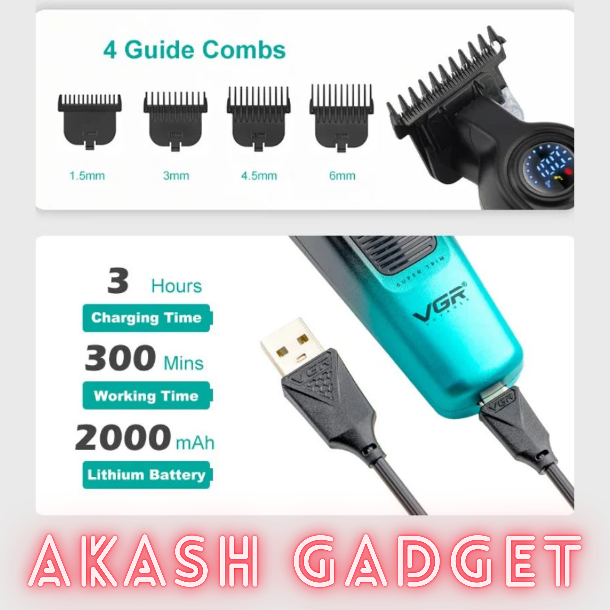 VGR V-996 Rechargeable Professional Hair Clipper and Trimmer For Men_img_4