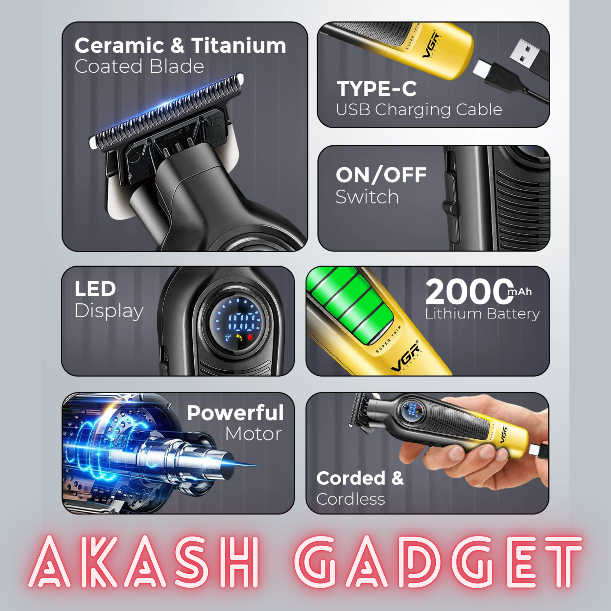 VGR V-996 Rechargeable Professional Hair Clipper and Trimmer For Men_img_19