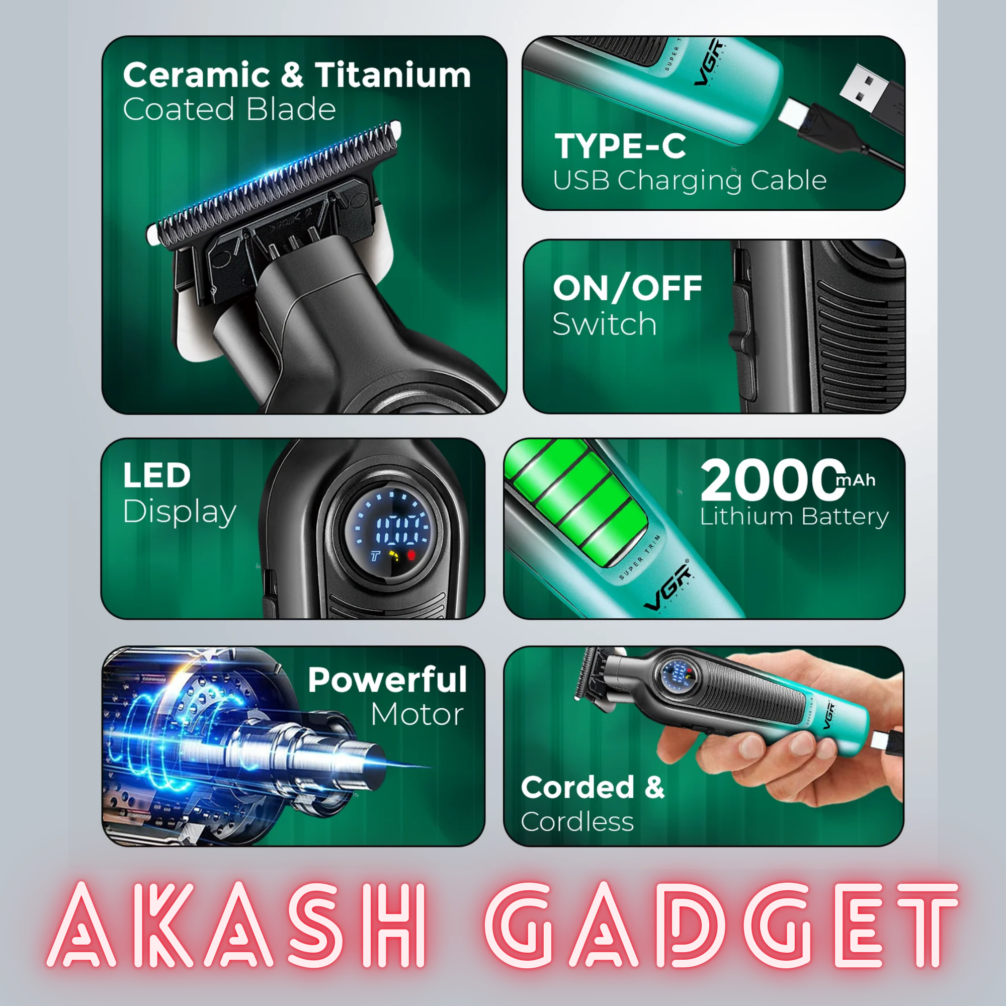 VGR V-996 Rechargeable Professional Hair Clipper and Trimmer For Men_img_20