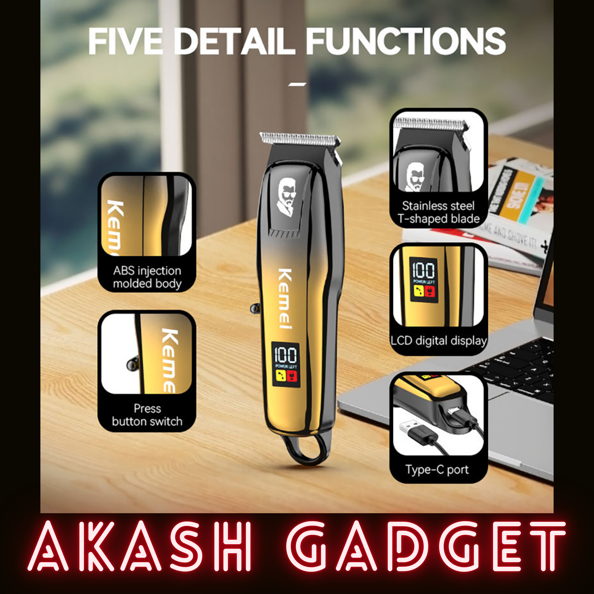 Kemei KM-J03 Cordless Hair Clipper And Trimmer For Men_img_14