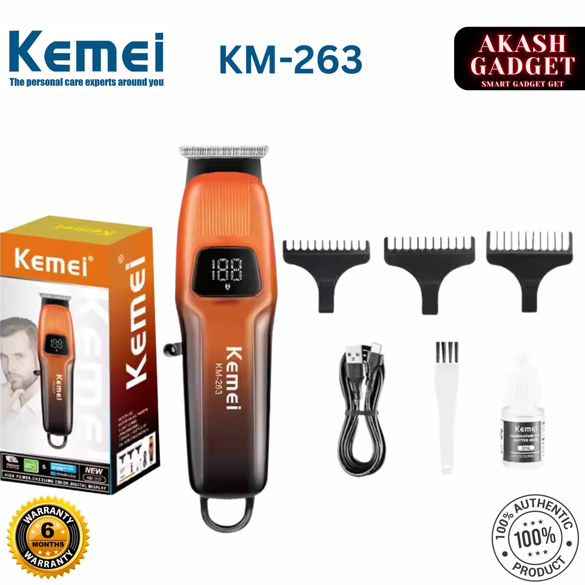 Kemei KM-263 Lightweight Professional Hair Clipper and Trimmer