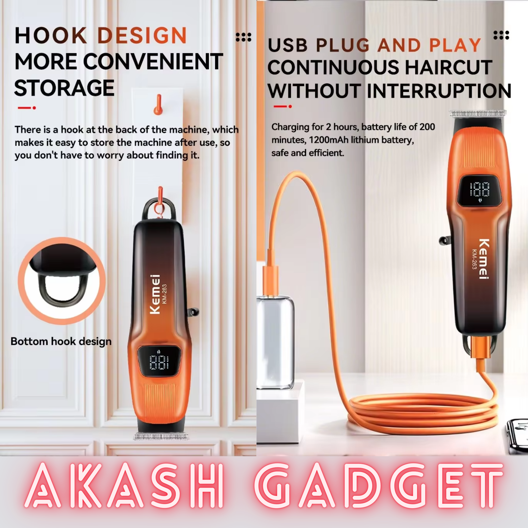 Kemei KM-263 Lightweight Professional Hair Clipper and Trimmer_img_9