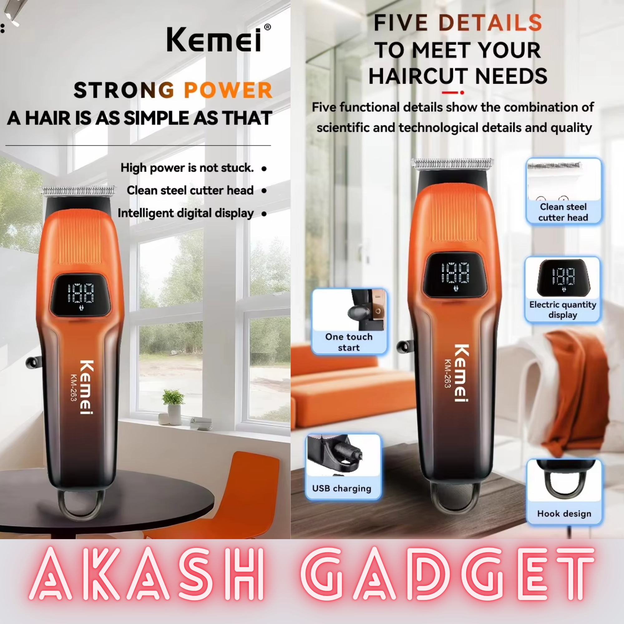 Kemei KM-263 Lightweight Professional Hair Clipper and Trimmer_img_10