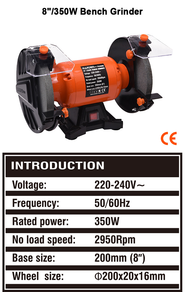 HARDEN 8" Bench Grinder | 350W | 2950 RPM | Adjustable Work Rest | Model: 753608_img_1