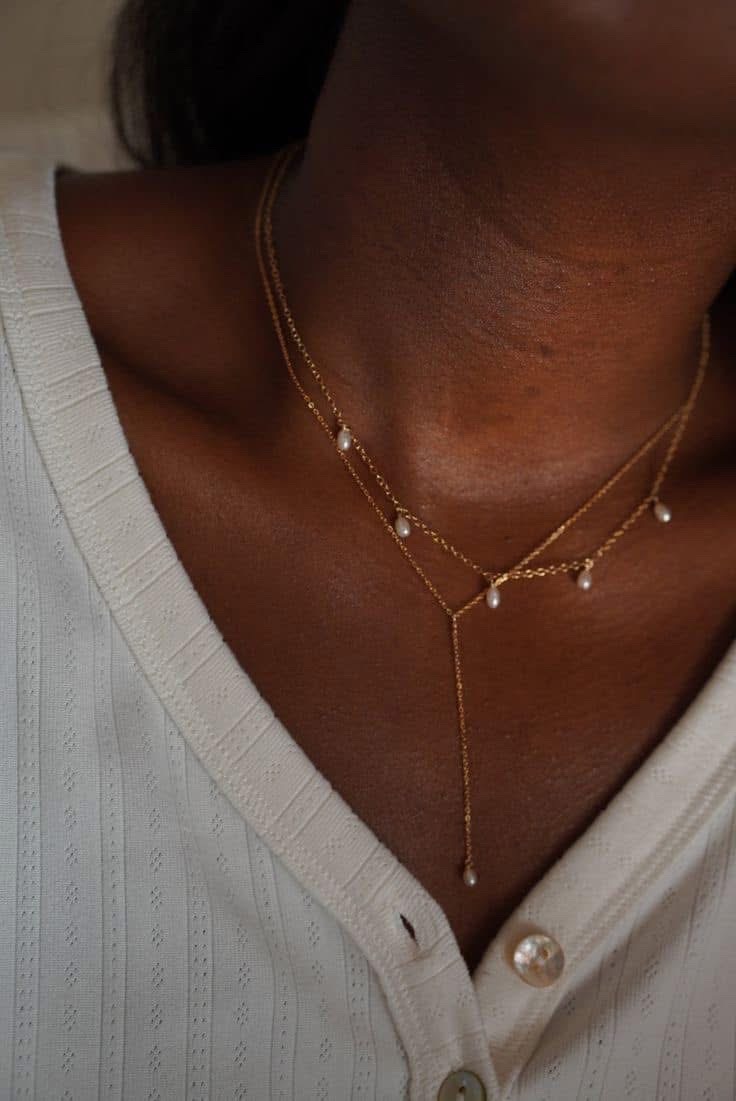 Drop pearl layered necklace